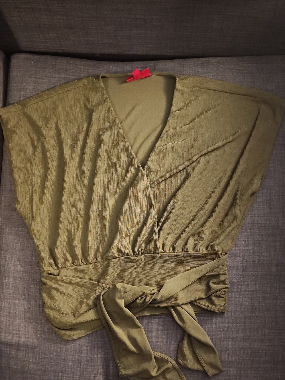 Jennifer Lopez Olive Wrap-Front Tunic with Waist Tie